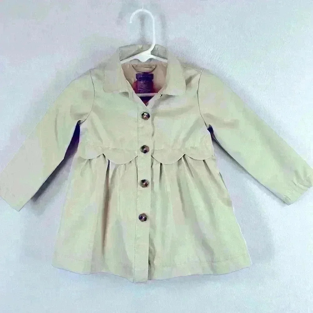 Tahari Infant Raincoat Size 18 months Tan Button-up Scalloped Detail Adorable